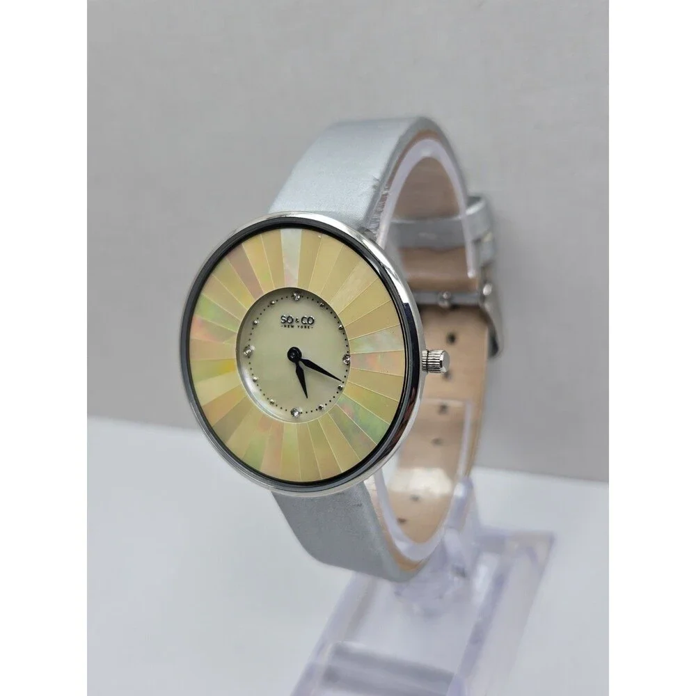 SO & CO New York Womens Mother Of Pearl Crystal Quartz Watch 38mm New Battery